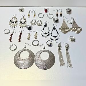 Silver Tone Ring & Earring Lot - 22 Pieces